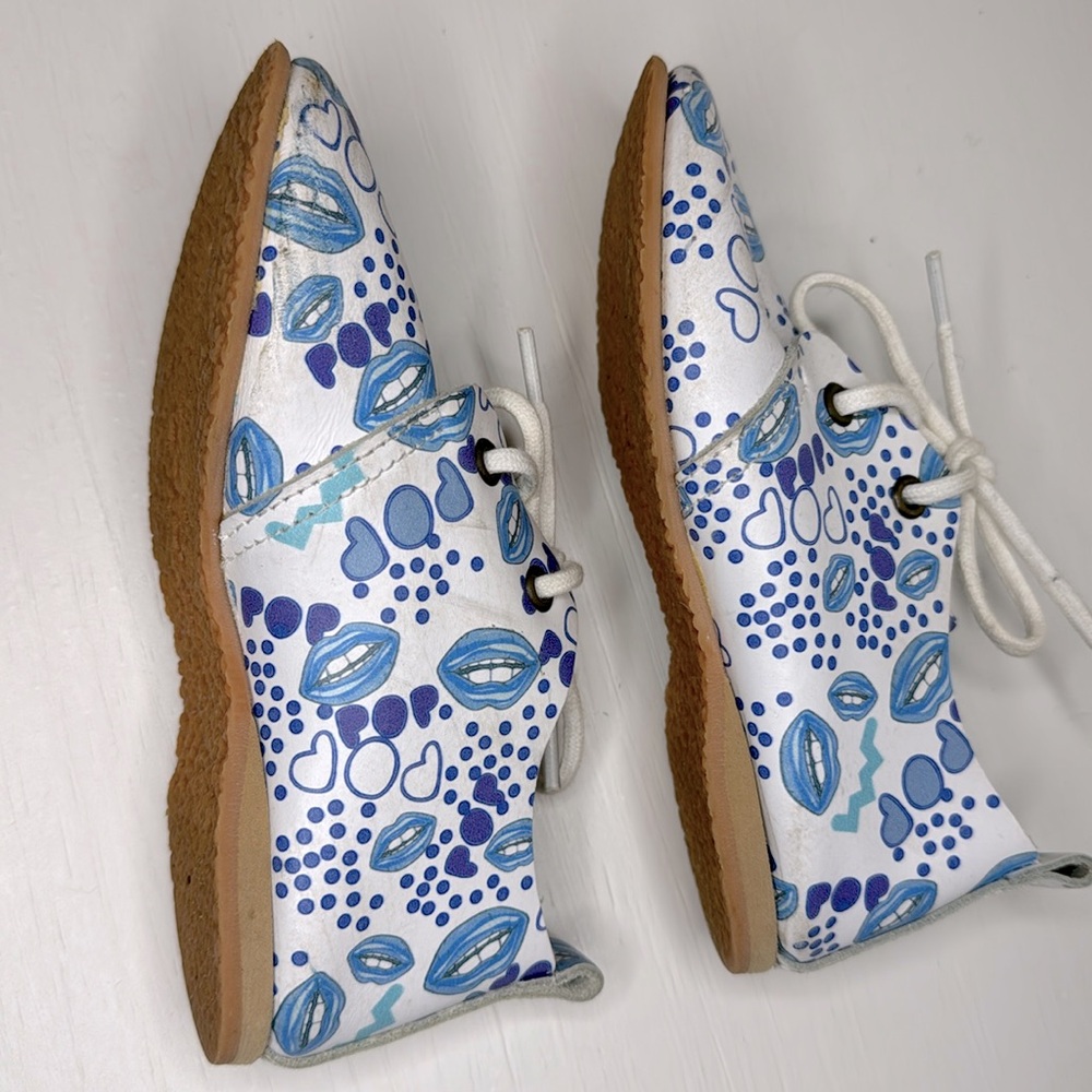 Lili Collection Girl Leather Shoes in White Light Blue Design S 9/8 - Picture 6 of 7